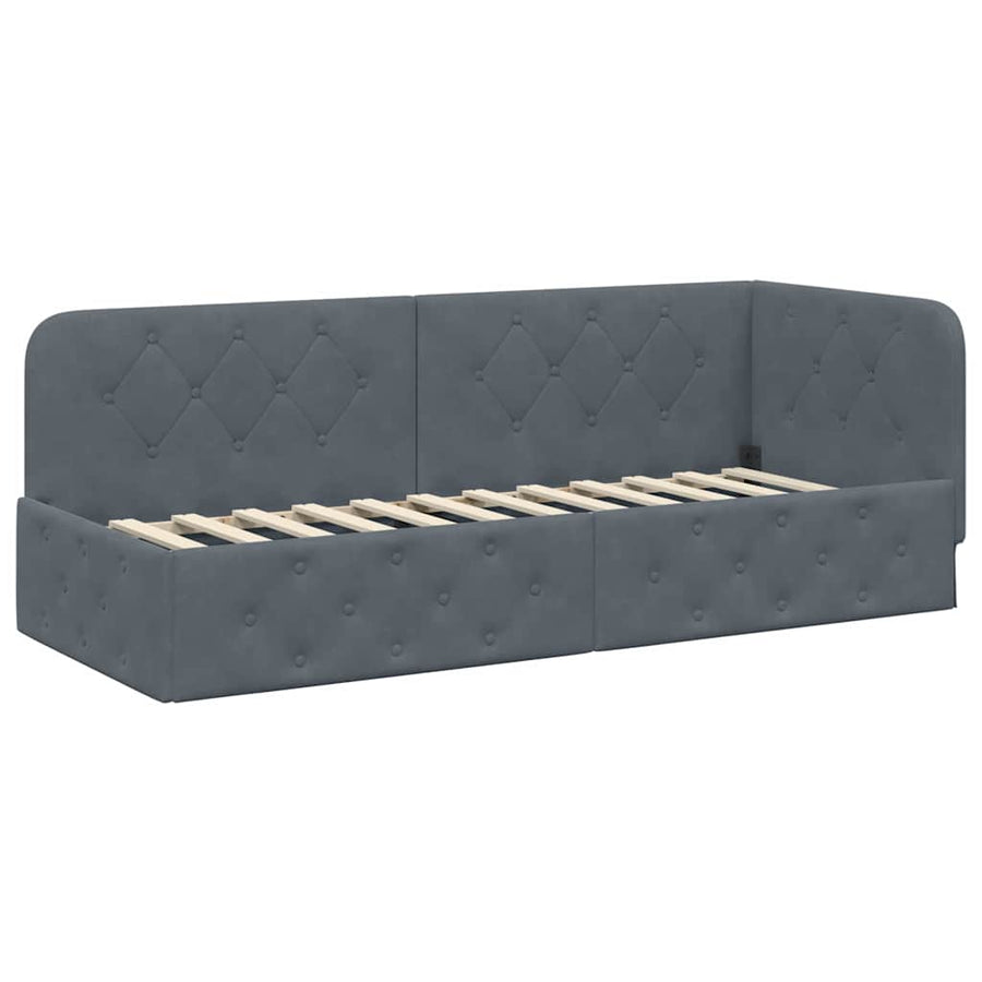 Hoekbedframe met hoofdeinde Donkergrijs 80 x 200 cm Fluweel