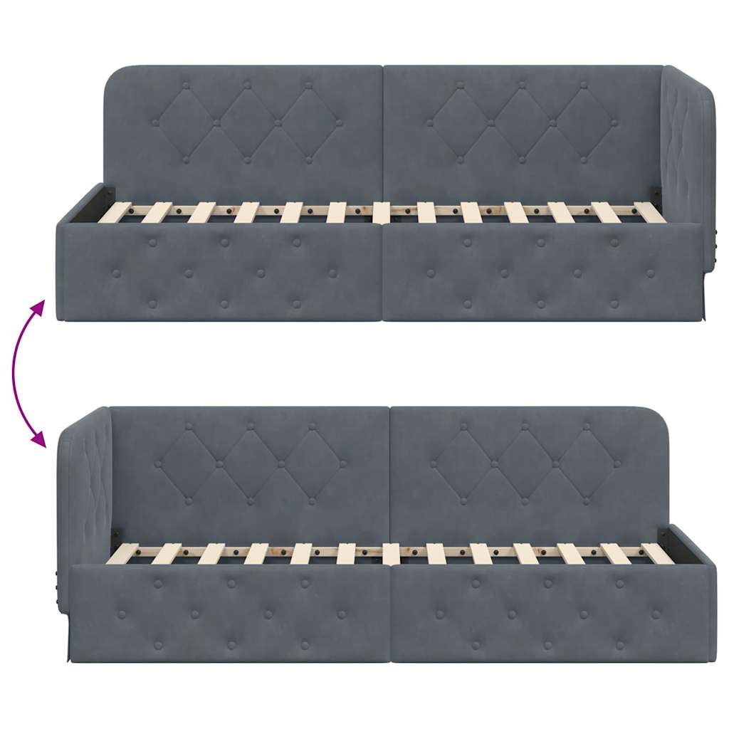 Hoekbedframe met hoofdeinde Donkergrijs 80 x 200 cm Fluweel