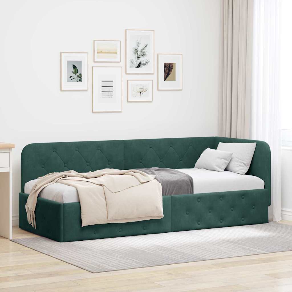Hoekbedframe met hoofdeinde Donkergroen 80 x 200 cm Fluweel