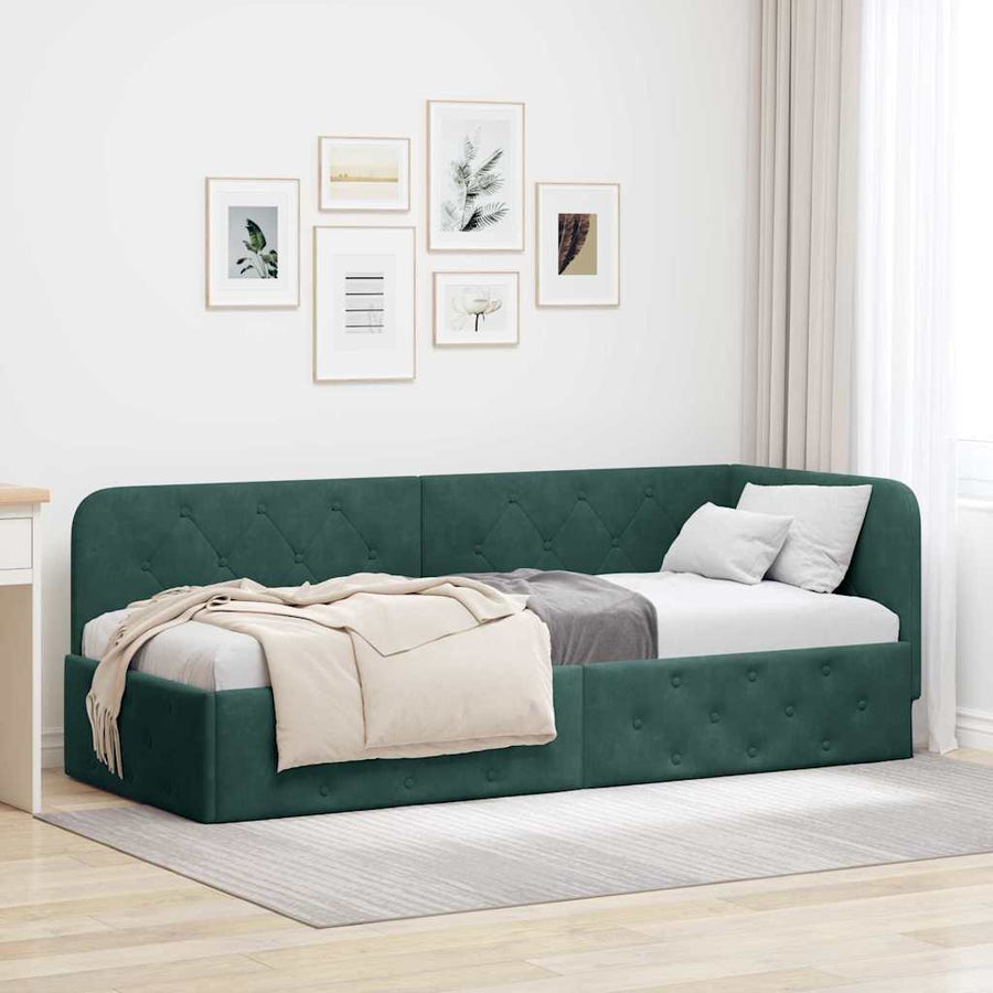 Hoekbedframe met hoofdeinde Donkergroen 80 x 200 cm Fluweel