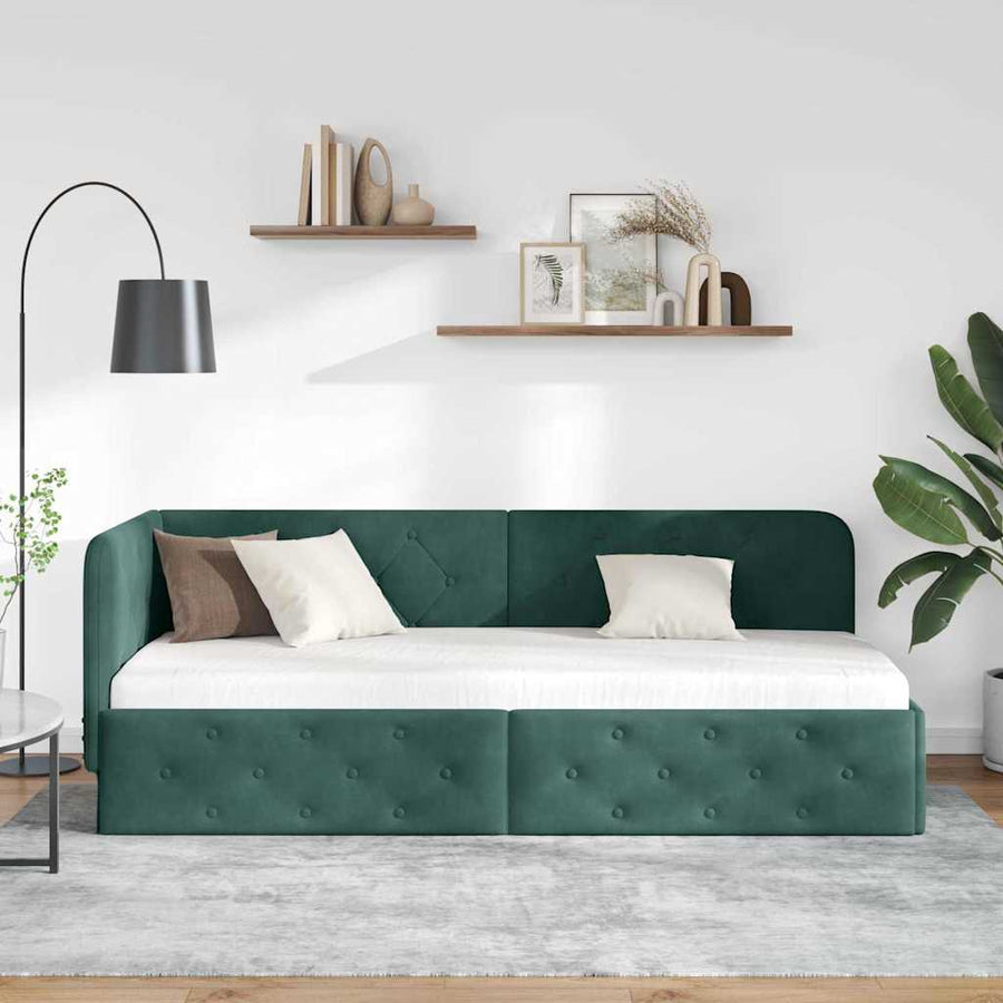 Hoekbedframe met hoofdeinde Donkergroen 80 x 200 cm Fluweel
