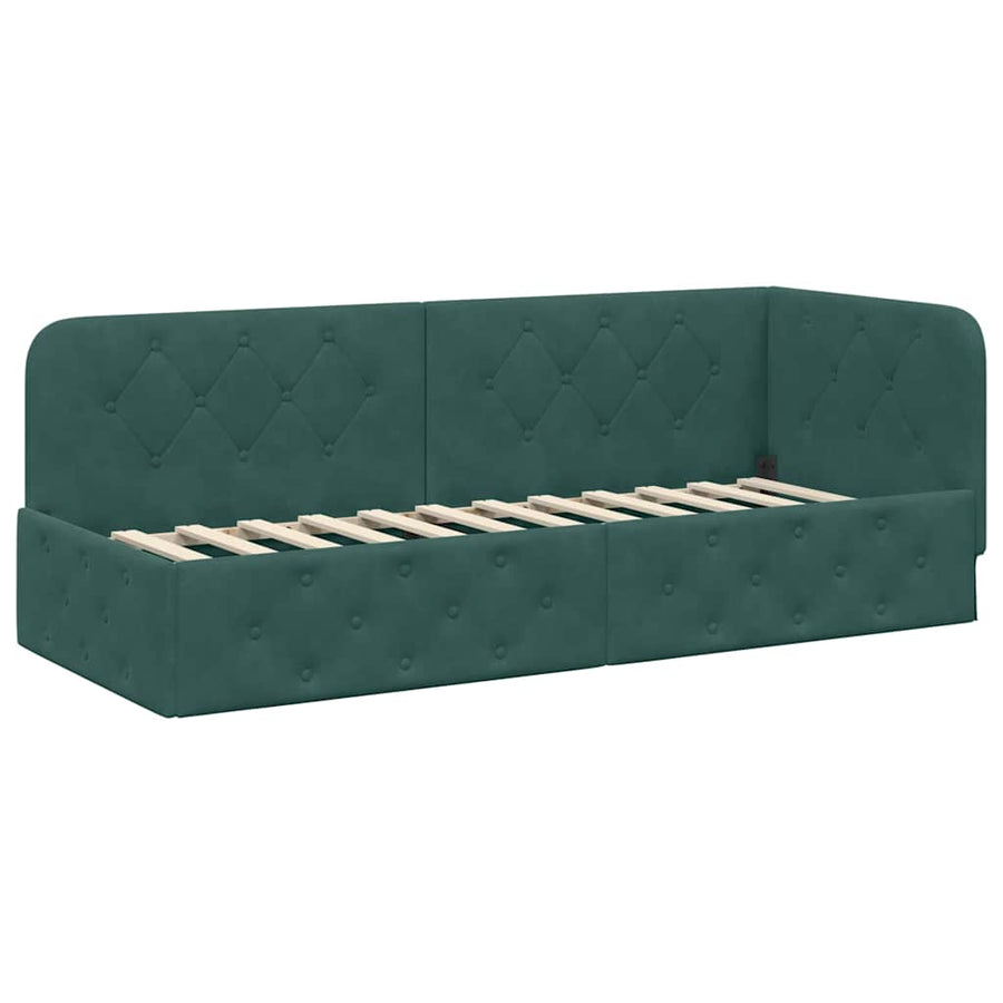 Hoekbedframe met hoofdeinde Donkergroen 80 x 200 cm Fluweel