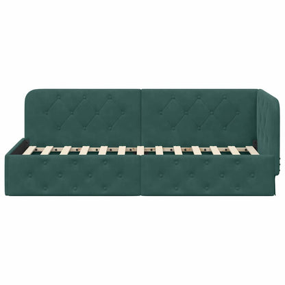Hoekbedframe met hoofdeinde Donkergroen 80 x 200 cm Fluweel