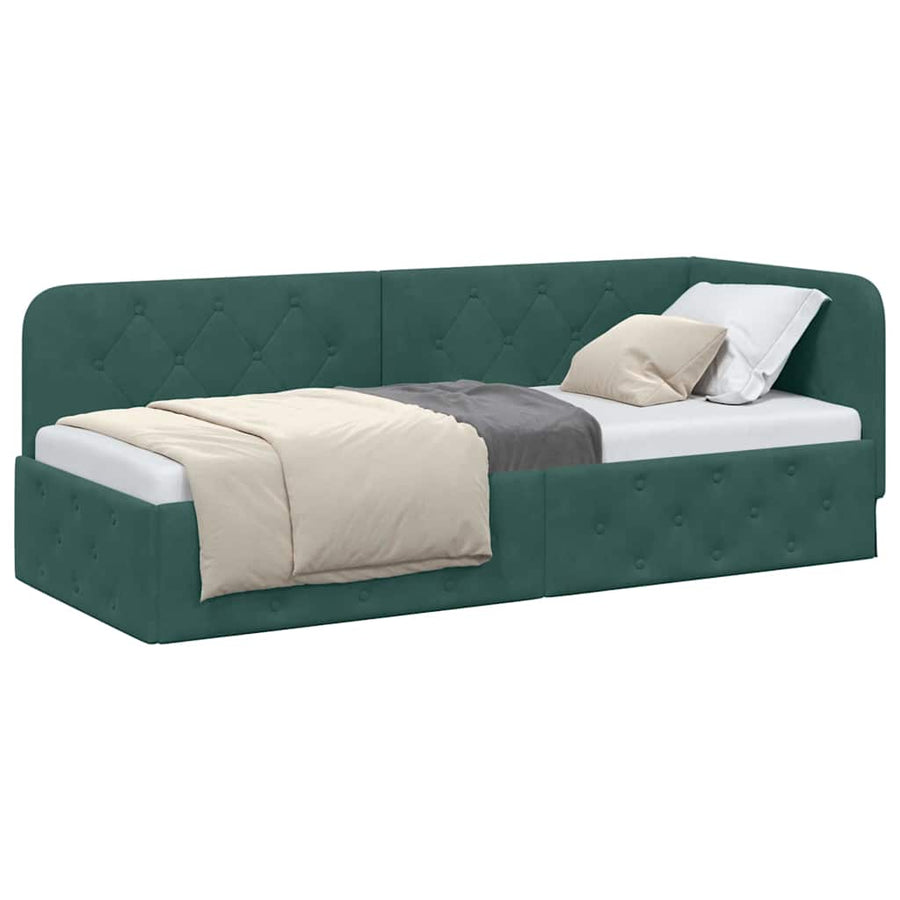 Hoekbedframe met hoofdeinde Donkergroen 80 x 200 cm Fluweel