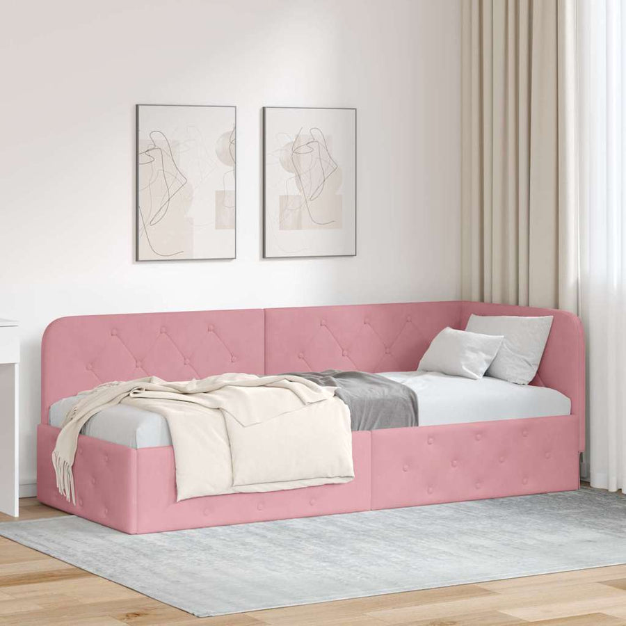 Hoekbedframe met hoofdeinde Roze 80 x 200 cm Fluweel