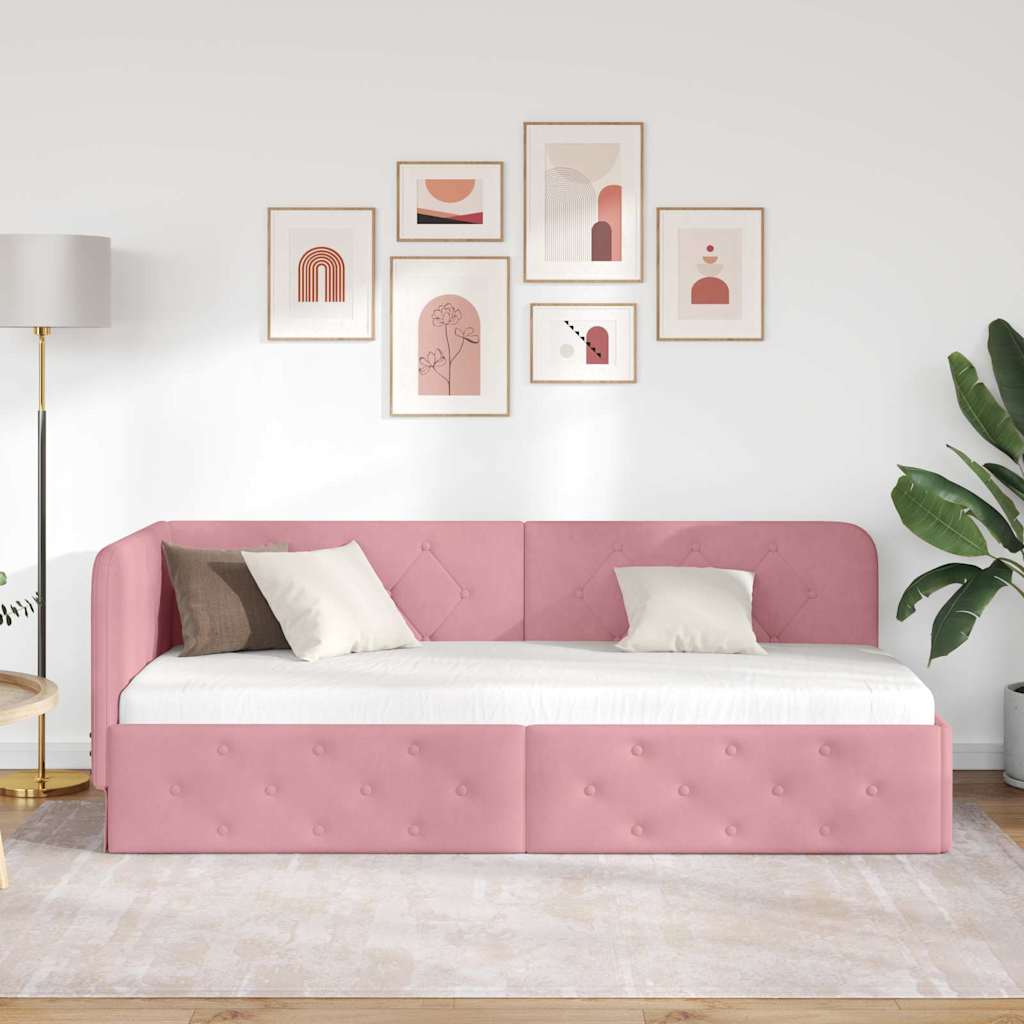 Hoekbedframe met hoofdeinde Roze 80 x 200 cm Fluweel