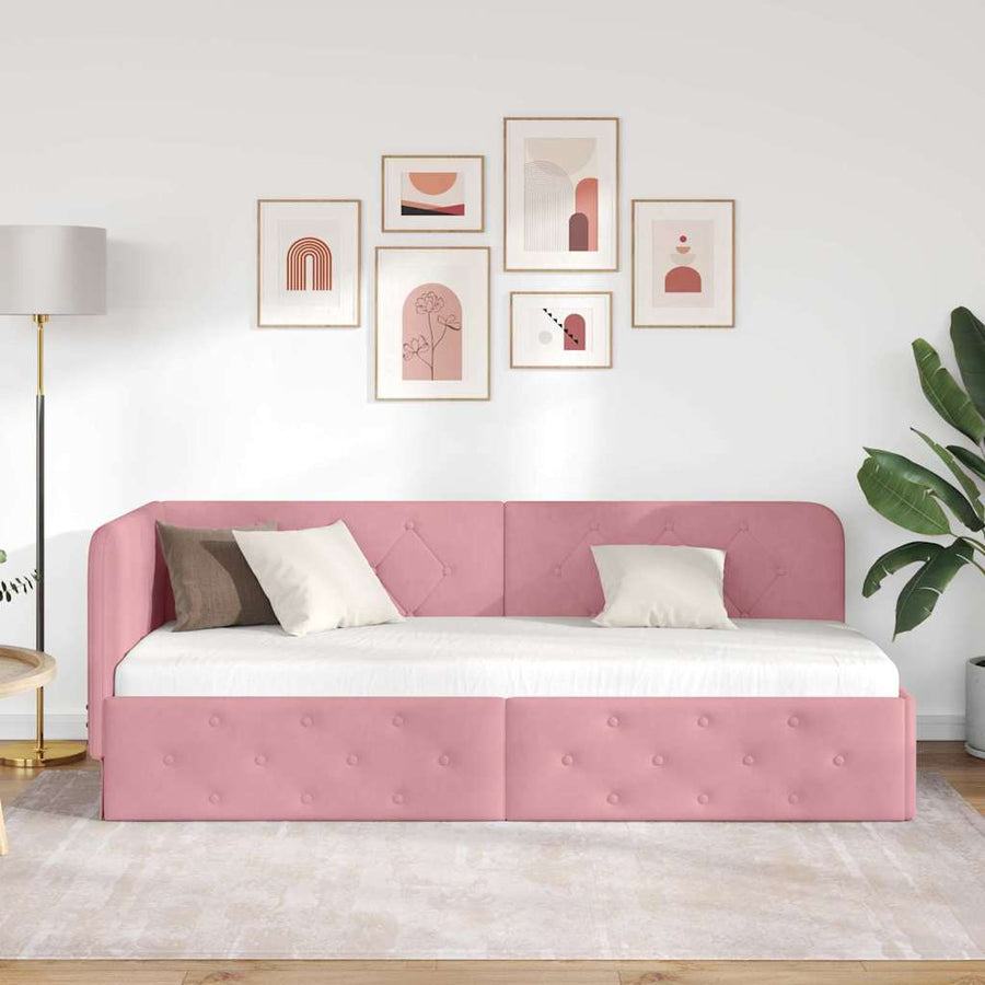 Hoekbedframe met hoofdeinde Roze 80 x 200 cm Fluweel