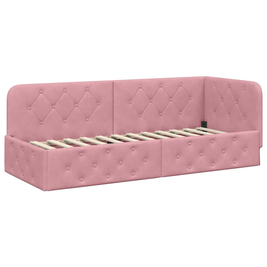 Hoekbedframe met hoofdeinde Roze 80 x 200 cm Fluweel