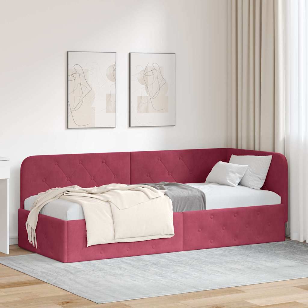 Hoekbedframe met hoofdeinde Wijnrood 80 x 200 cm Fluweel