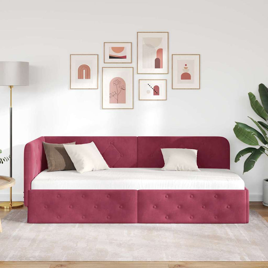 Hoekbedframe met hoofdeinde Wijnrood 80 x 200 cm Fluweel