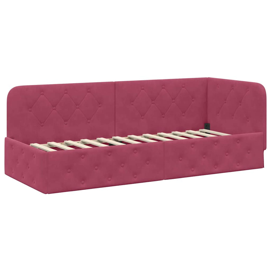 Hoekbedframe met hoofdeinde Wijnrood 80 x 200 cm Fluweel