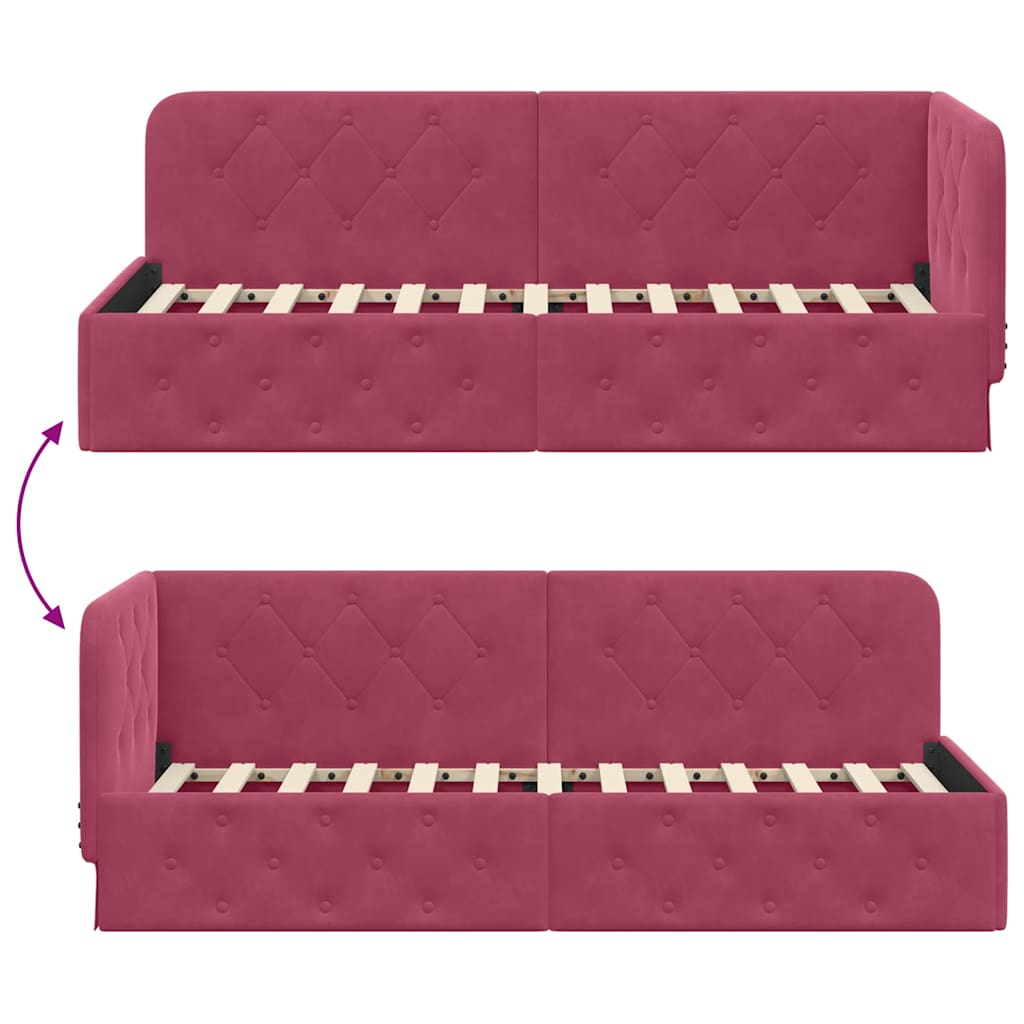 Hoekbedframe met hoofdeinde Wijnrood 80 x 200 cm Fluweel