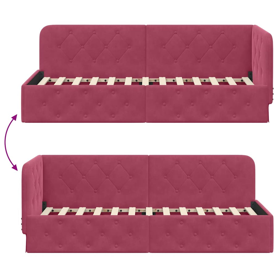 Hoekbedframe met hoofdeinde Wijnrood 80 x 200 cm Fluweel