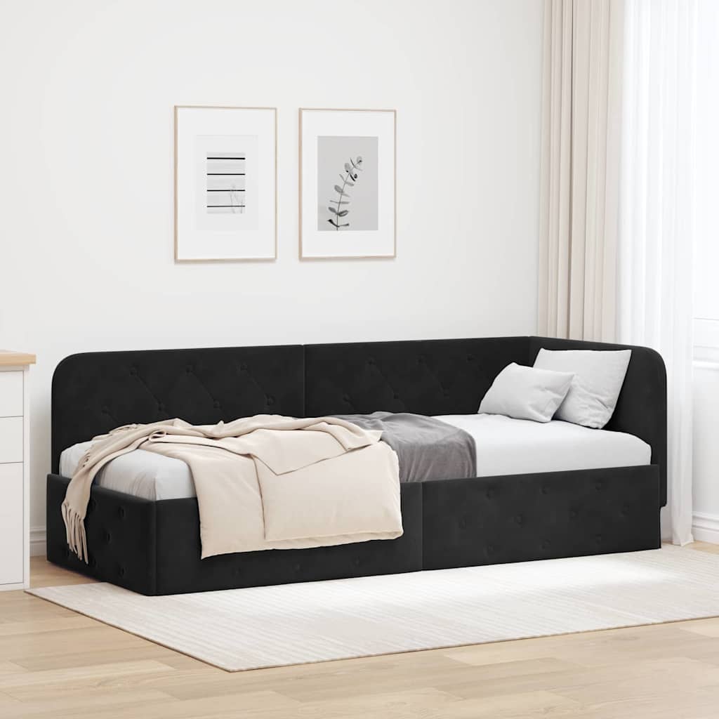 Hoekbedframe met hoofdeinde Zwart 80 x 200 cm Fluweel