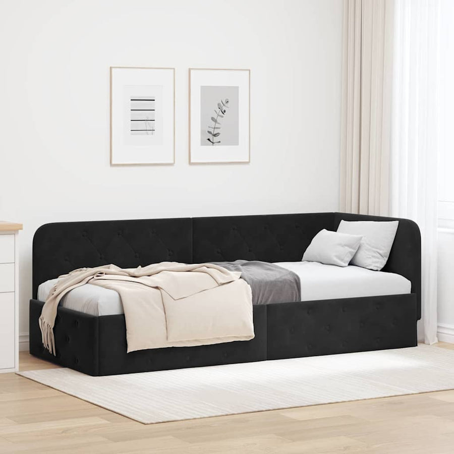 Hoekbedframe met hoofdeinde Zwart 80 x 200 cm Fluweel