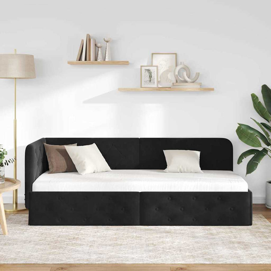 Hoekbedframe met hoofdeinde Zwart 80 x 200 cm Fluweel
