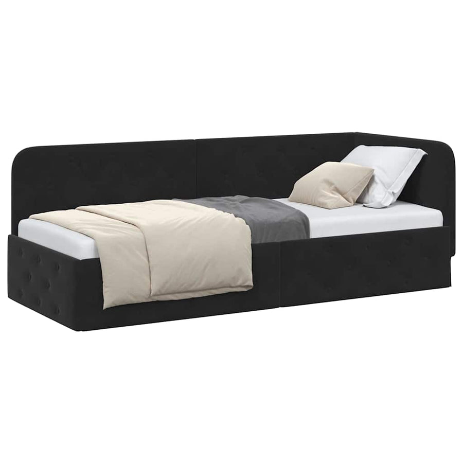 Hoekbedframe met hoofdeinde Zwart 80 x 200 cm Fluweel