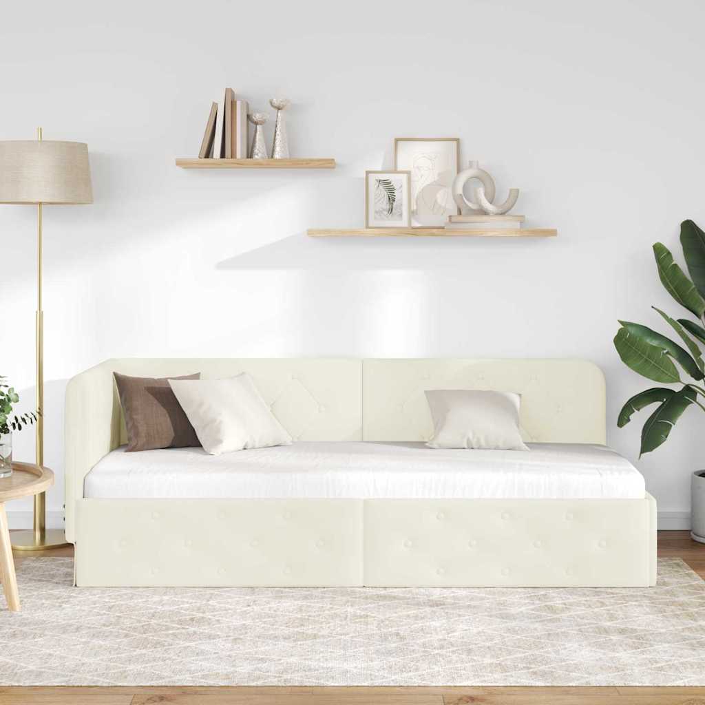 Hoekbedframe met hoofdeinde Crème 80 x 200 cm Fluweel