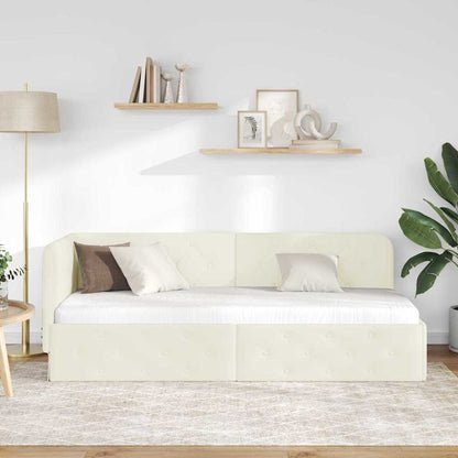 Hoekbedframe met hoofdeinde Crème 80 x 200 cm Fluweel