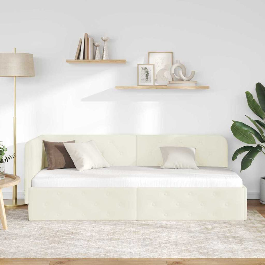 Hoekbedframe met hoofdeinde Crème 80 x 200 cm Fluweel