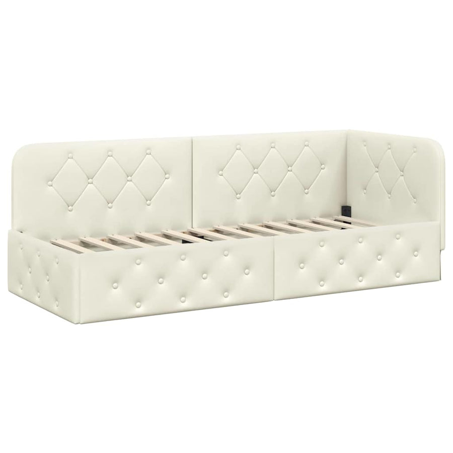 Hoekbedframe met hoofdeinde Crème 80 x 200 cm Fluweel