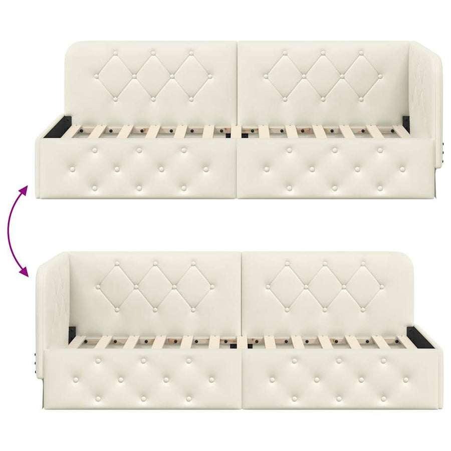 Hoekbedframe met hoofdeinde Crème 80 x 200 cm Fluweel