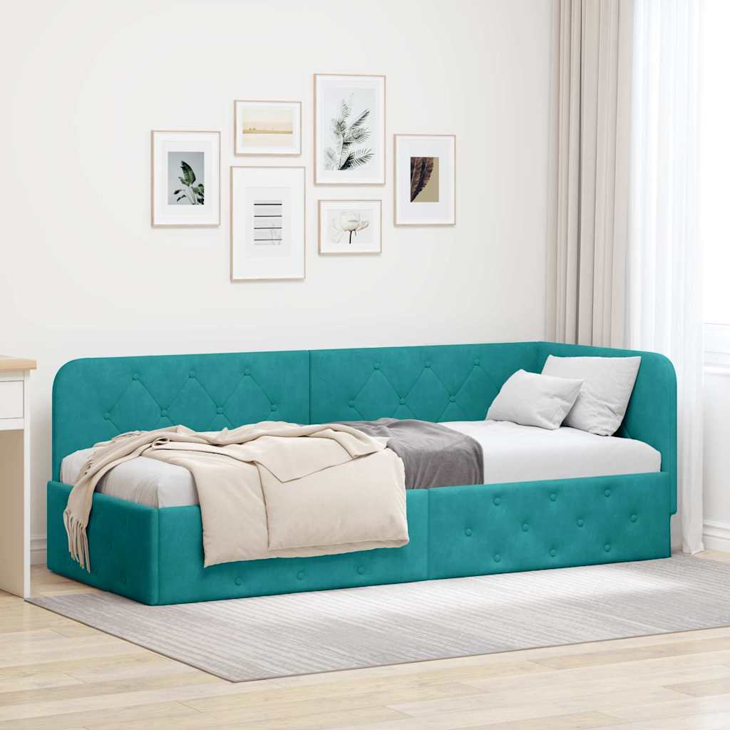 Hoekbedframe met hoofdeinde Turquoise 80 x 200 cm Fluweel