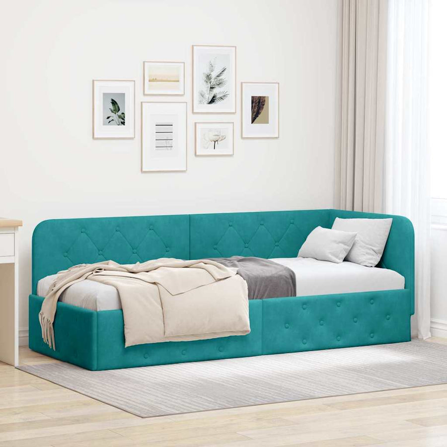 Hoekbedframe met hoofdeinde Turquoise 80 x 200 cm Fluweel