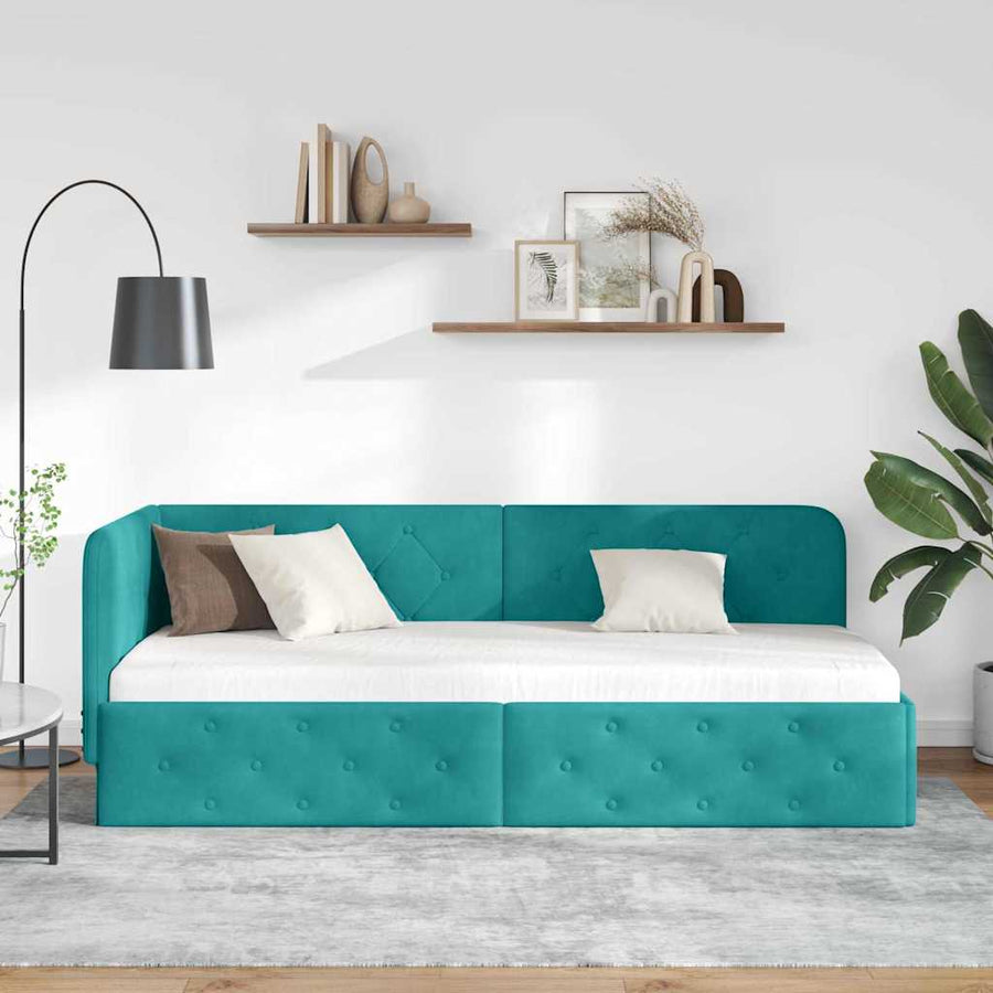 Hoekbedframe met hoofdeinde Turquoise 80 x 200 cm Fluweel