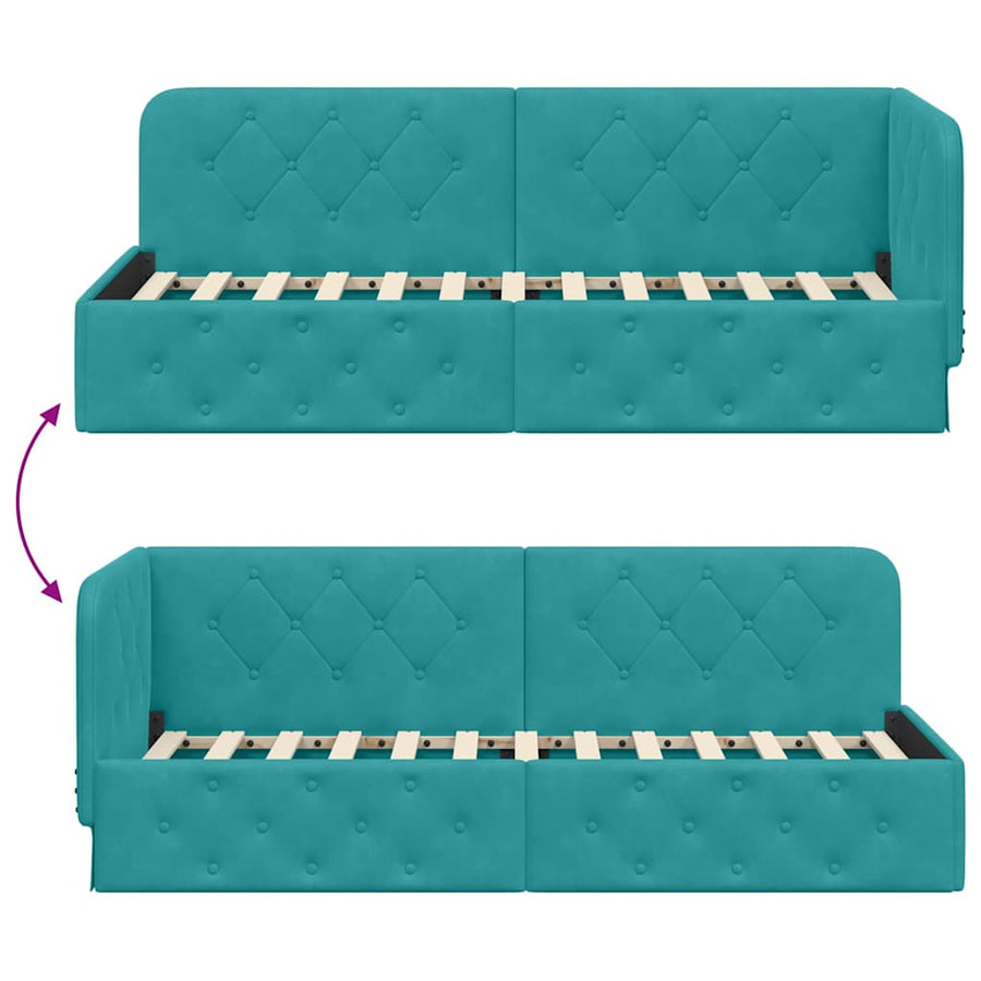 Hoekbedframe met hoofdeinde Turquoise 80 x 200 cm Fluweel
