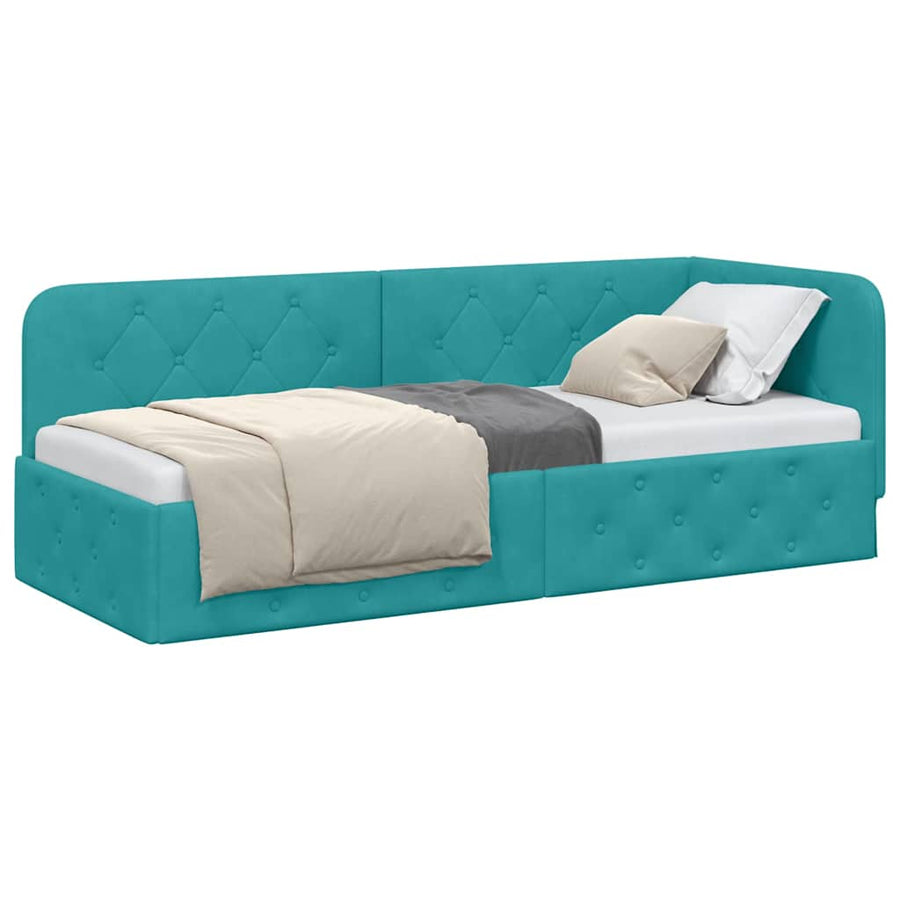 Hoekbedframe met hoofdeinde Turquoise 80 x 200 cm Fluweel