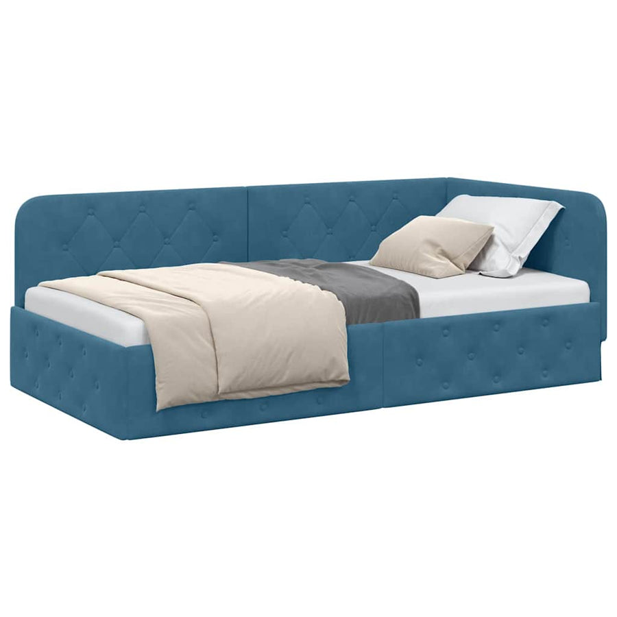 Hoekbedframe met hoofdeinde Blauw 90 x 190 cm Fluweel