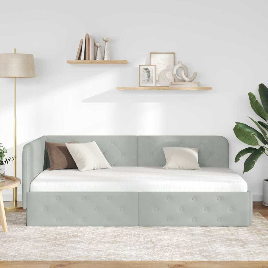 Hoekbedframe met hoofdeinde Lichtgrijs 90 x 190 cm Fluweel