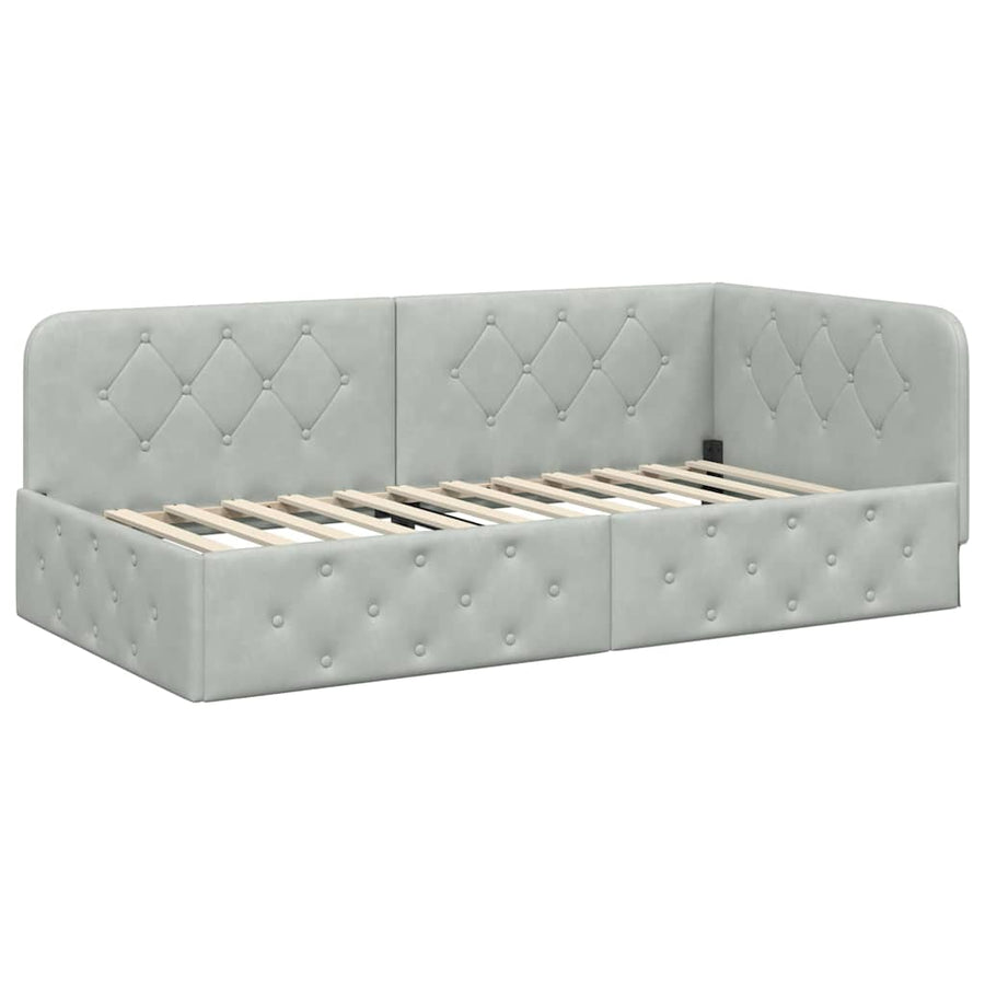 Hoekbedframe met hoofdeinde Lichtgrijs 90 x 190 cm Fluweel