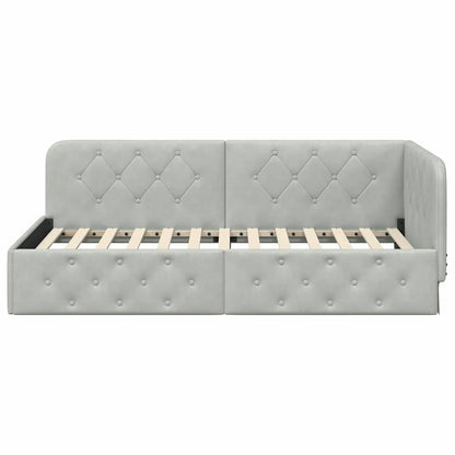 Hoekbedframe met hoofdeinde Lichtgrijs 90 x 190 cm Fluweel