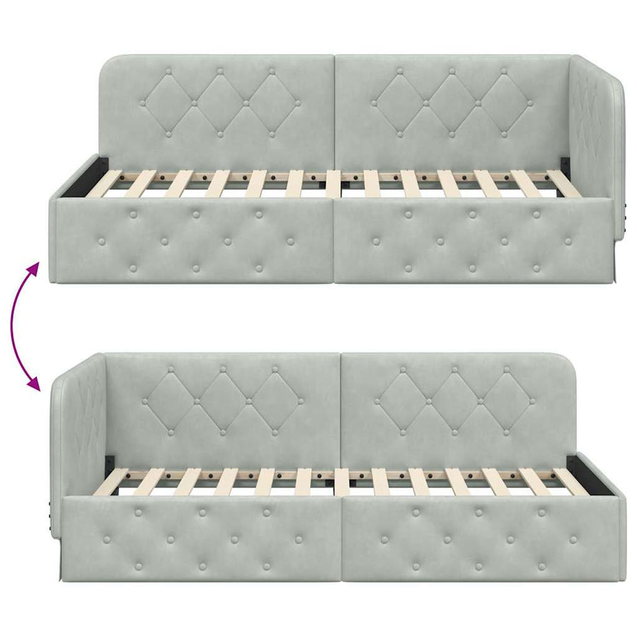Hoekbedframe met hoofdeinde Lichtgrijs 90 x 190 cm Fluweel