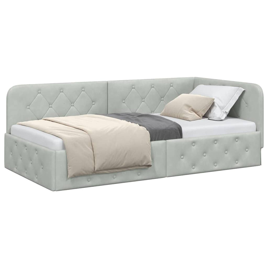 Hoekbedframe met hoofdeinde Lichtgrijs 90 x 190 cm Fluweel