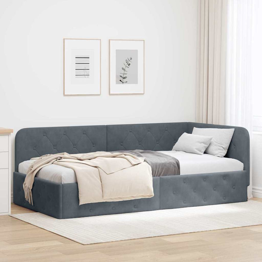 Hoekbedframe met hoofdeinde Donkergrijs 90 x 190 cm Fluweel