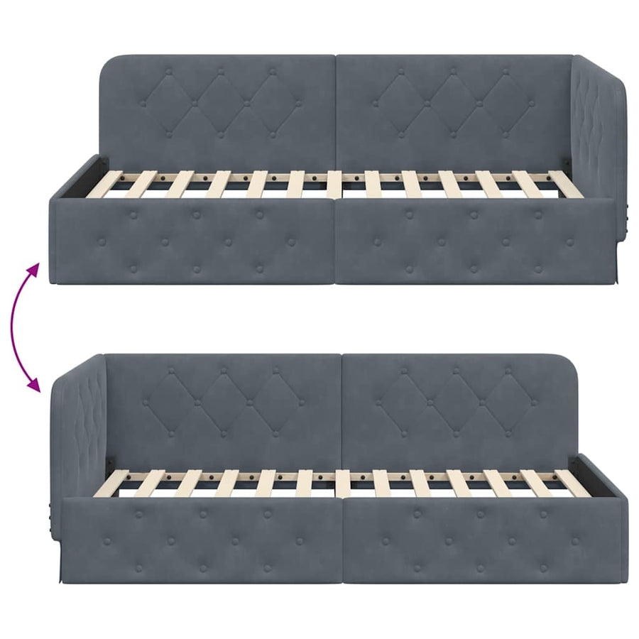 Hoekbedframe met hoofdeinde Donkergrijs 90 x 190 cm Fluweel