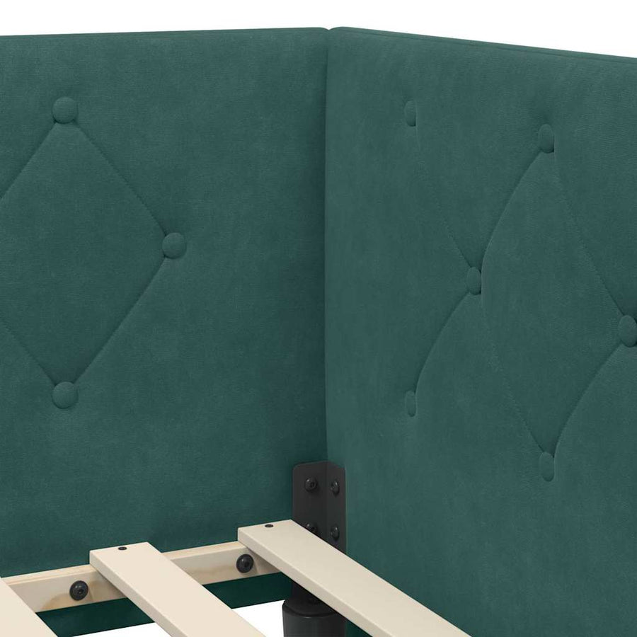 Hoekbedframe met hoofdeinde Donkergroen 90 x 190 cm Fluweel