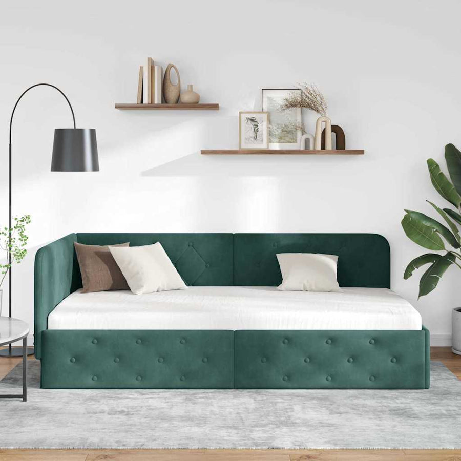 Hoekbedframe met hoofdeinde Donkergroen 90 x 190 cm Fluweel