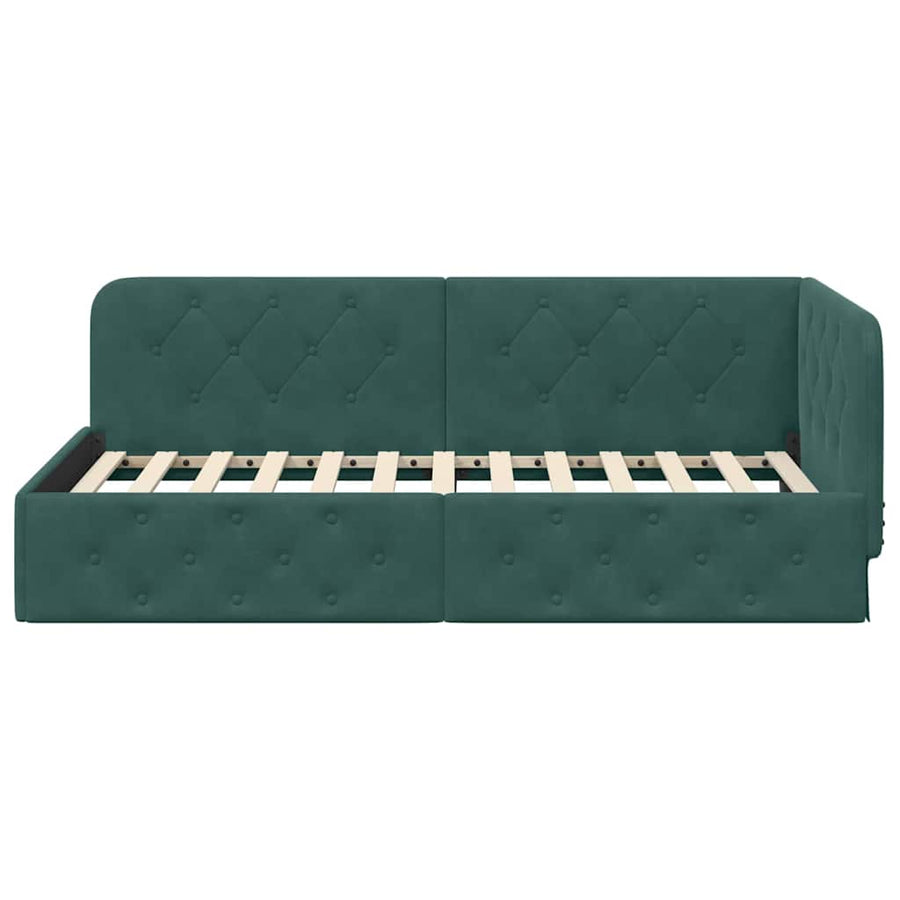 Hoekbedframe met hoofdeinde Donkergroen 90 x 190 cm Fluweel