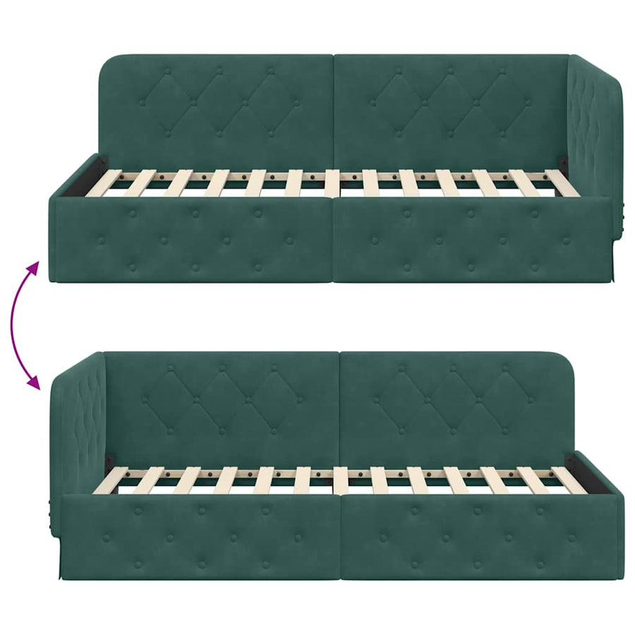 Hoekbedframe met hoofdeinde Donkergroen 90 x 190 cm Fluweel