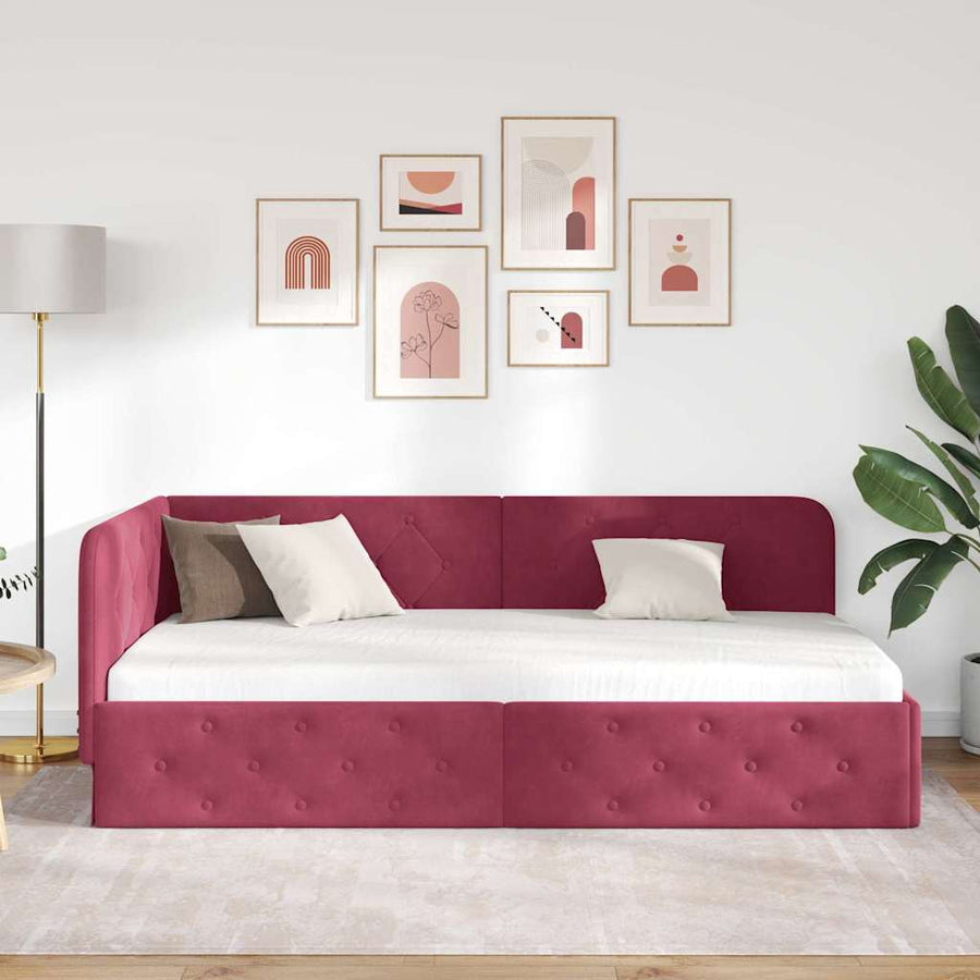 Hoekbedframe met hoofdeinde Wijnrood 90 x 190 cm Fluweel