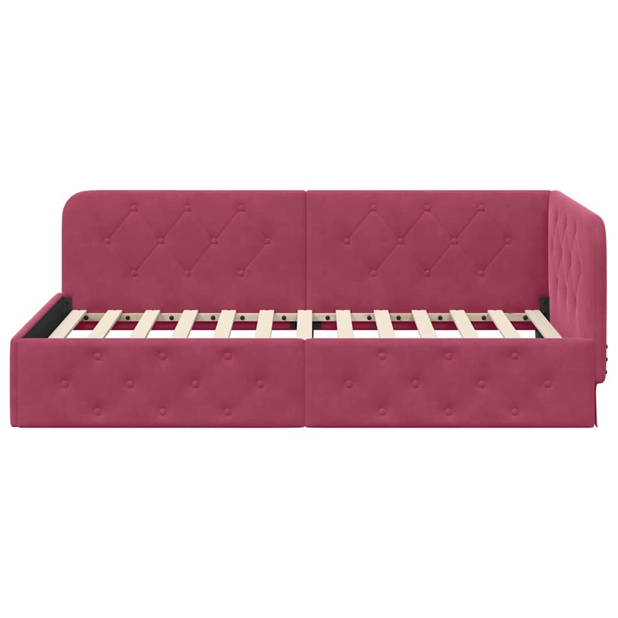 Hoekbedframe met hoofdeinde Wijnrood 90 x 190 cm Fluweel