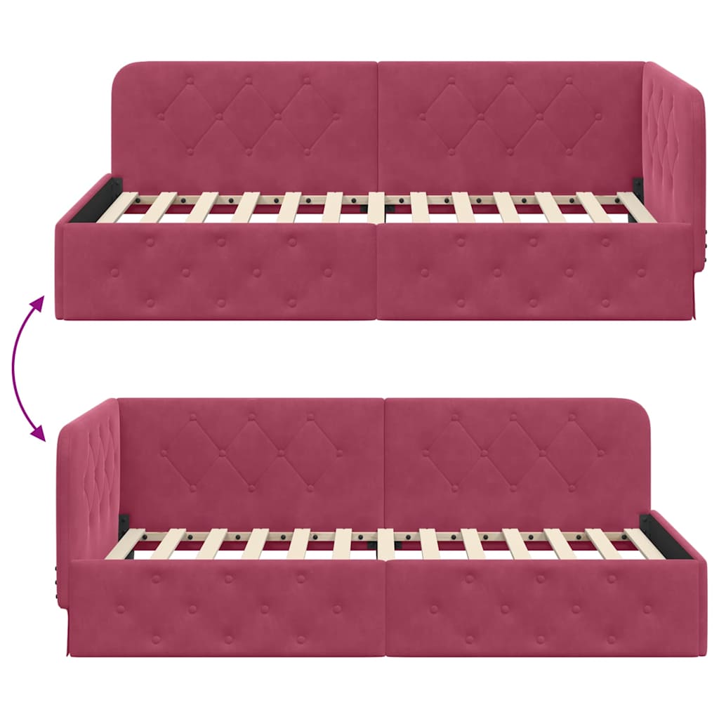 Hoekbedframe met hoofdeinde Wijnrood 90 x 190 cm Fluweel