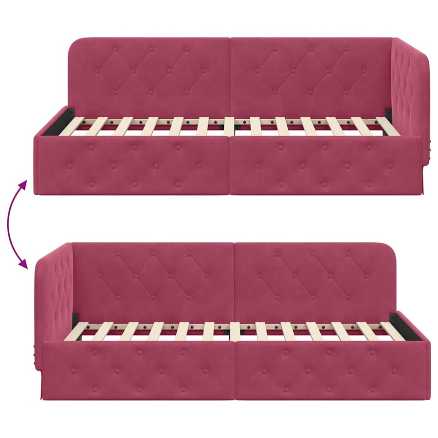 Hoekbedframe met hoofdeinde Wijnrood 90 x 190 cm Fluweel