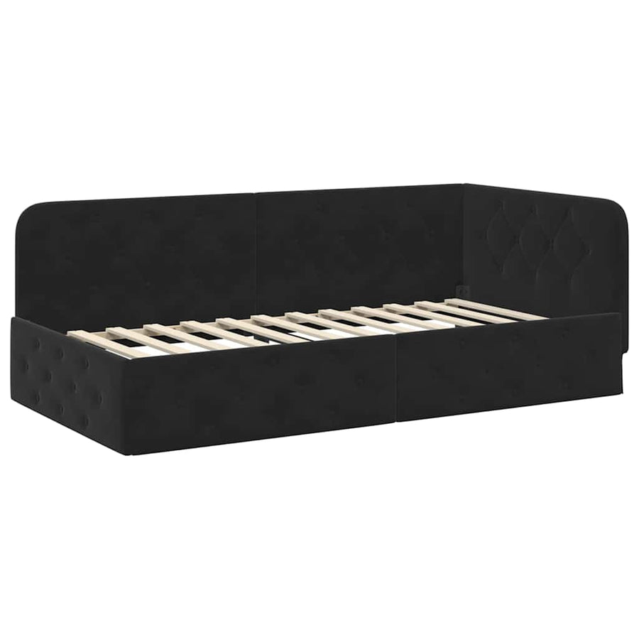 Hoekbedframe met hoofdeinde Zwart 90 x 190 cm Fluweel