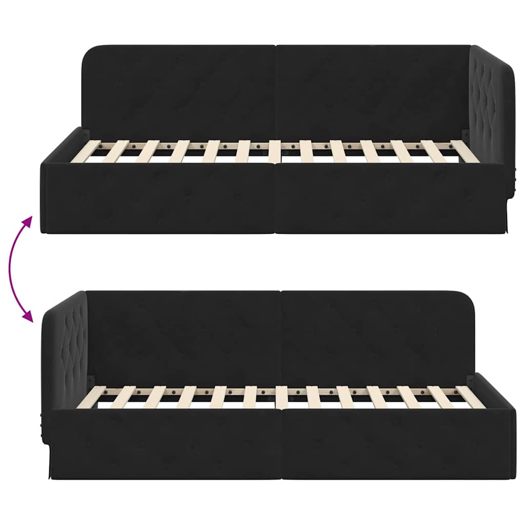 Hoekbedframe met hoofdeinde Zwart 90 x 190 cm Fluweel