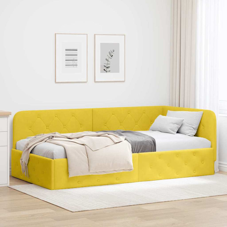 Hoekbedframe met hoofdeinde Geel 90 x 190 cm Fluweel